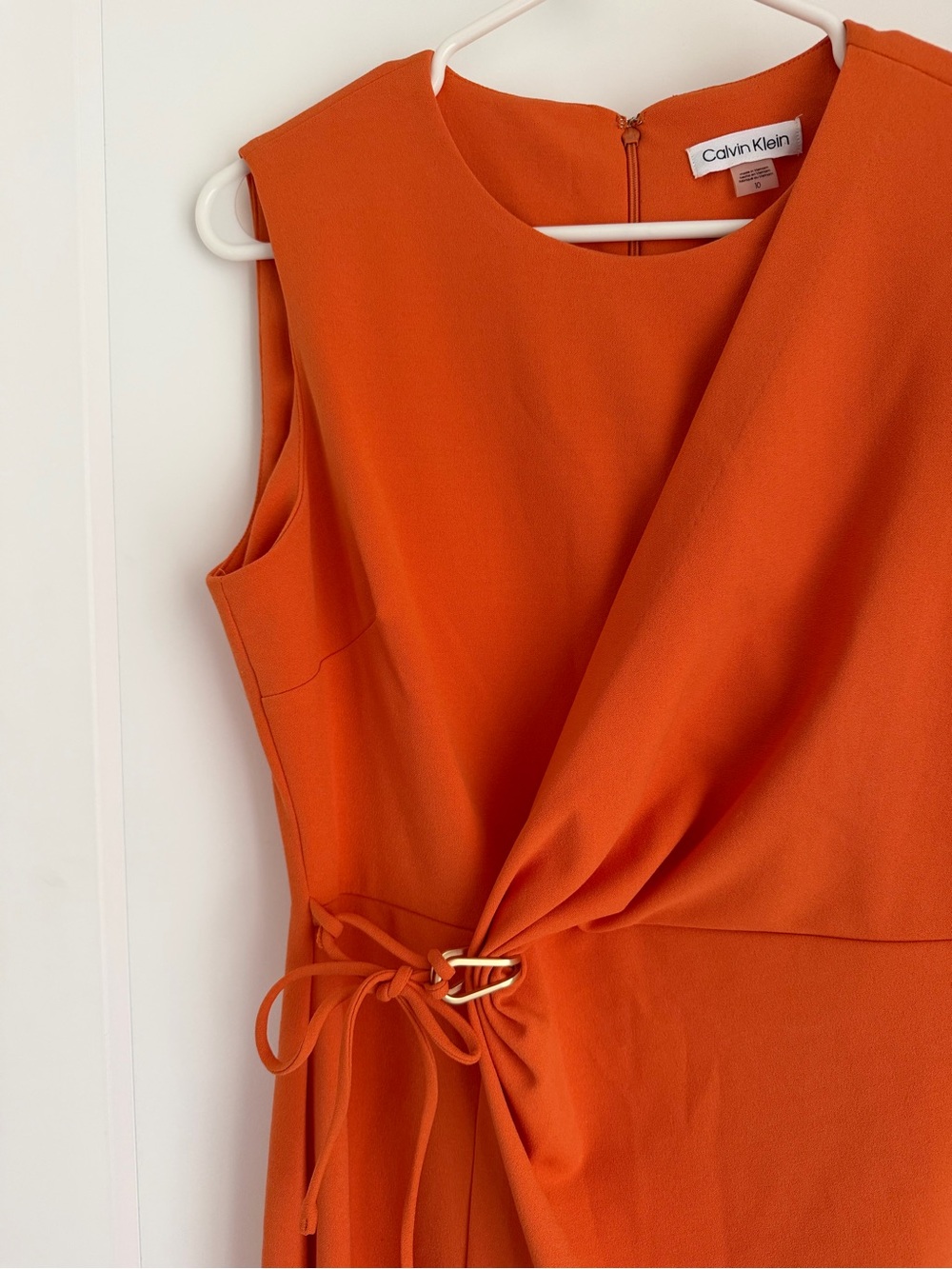Calvin Klein Orange Sleeveless Faux Wrap Sheath Dress